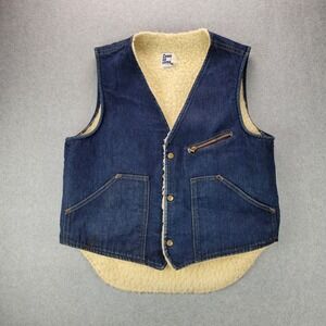 Vintage Come On Strong Denim Sherpa Lined Vest Mens Large Blue Workwear Scovill